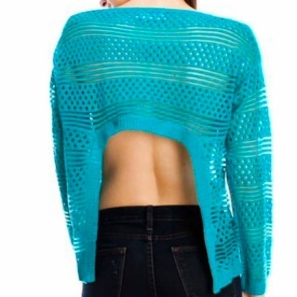 New!! Callie Lives Stasia Turquoise Mesh Sheer Knit Top - Picture 5 of 7